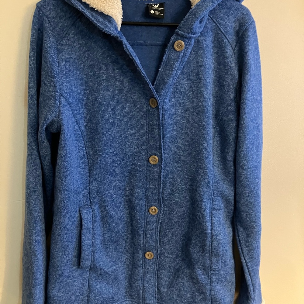 Blue Button-Up Jacket with Hood